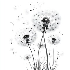 Wall Mural - Abstract dandelion seed heads, blowing in wind, white background