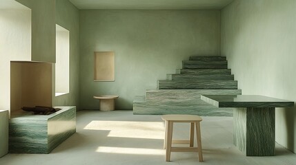 Wall Mural - Modern Minimalist Interior Design Featuring Green Marble