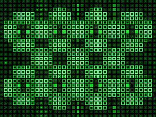 abstract green binary code squared pattern on black background - stock photo