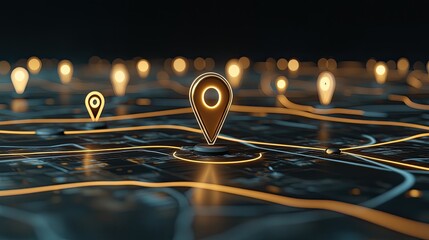 Wall Mural - visual concept showcasing a global network with location pins over a digital map, emphasizing techno