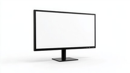 black modern thin frame display computer monitor, white screen, flat white background, 16:9