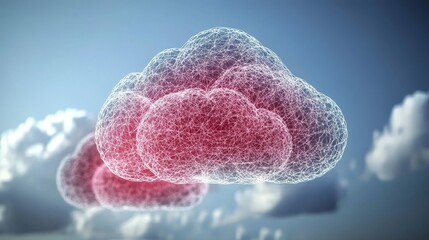 Fototapete - Abstract code with connected polygons and multicolored dots on a dark blue background representing cloud and edge computing technology.