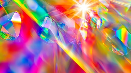 Poster - Holographic rainbow flare reflection abstract background light refraction texture overlay, rainbow blurred light refraction texture for analog photos