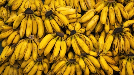 Wall Mural - Ripe yellow bananas at market, tropical background, food texture