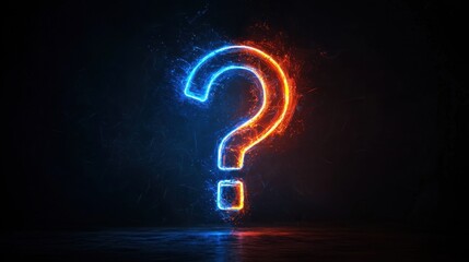 Wall Mural - glowing blue and orange question mark symbolizing curiosity and inquiry on dark background with ligh