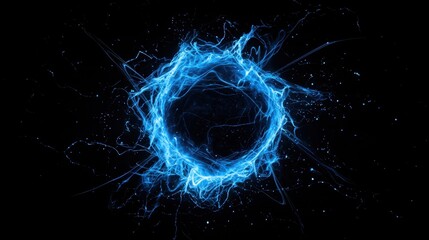 Wall Mural - abstract electric blue circle with energy waves and light particles creating a dynamic visual effect