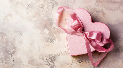 Wall Mural - heart shaped gift box with ribbon