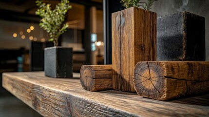 Aufkleber - Artisan crafted wooden furniture display modern showroom photography contemporary space close-up view elegant design