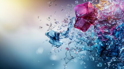 Leinwandbilder - Futuristic holographic shapes colliding abstract digital art vibrant colors modern environment dynamic viewpoint