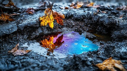 Spilled oil on rugged metal surface industrial setting photo art grimy environment close-up shot nature's contrast