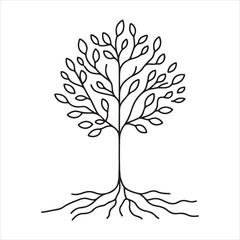 Wall Mural - Single one line Tree plant doodle outline silhouette on white background
