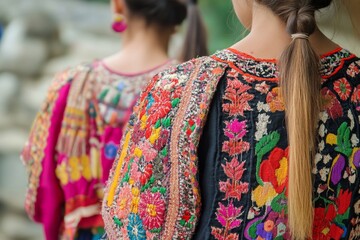 Wall Mural - Colorful traditional embroidered garments worn by hispanic females