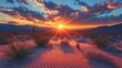 © Diki prayoga - Vibrant sunset over a desert landscape with dramatic clouds and silhouetted cacti in the foreground