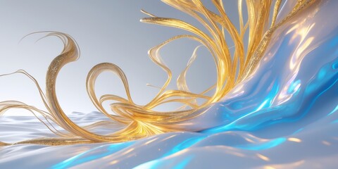 Flowing and mixing golden and blue liquid plasma creates a mesmerizing abstract visual display.