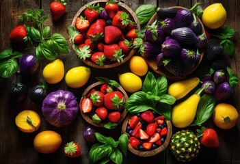 Wall Mural - colorful fresh ingredients beautifully arranged eye catching food touch vibrancy style, arrangement, vibrant, magazine, display, composition, bright