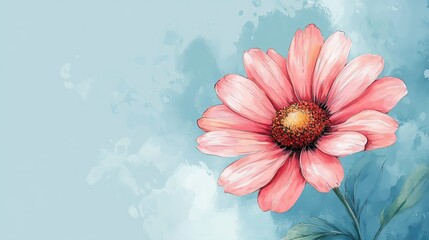 Wall Mural - Vibrant Pink Flower Blooming Beautifully Against a Bright Blue Background Evoking a Fresh and Cheerful Atmosphere Perfect for Springtime Floral Arrangements and Nature Photography