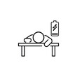 © Wahyu - tired person in the workplace, tiredness or burnout icon, low level energy in work battery, exhausted and sleepy man, thin line symbol - editable stroke vector
