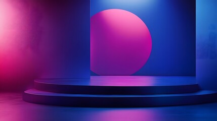 Aufkleber - Abstract geometric 3D stage podium setup with pink and blue gradient backdrop  Minimal and modern design for product showcase presentation or virtual performance