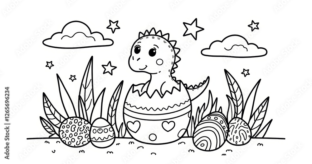 Cute Baby Dinosaur Hatching from Easter Egg Coloring Page for Kids ...