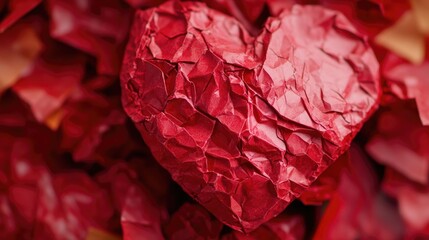 Wall Mural - Close-up of a red heart-shaped paper, ideal for valentines day or romantic theme projects