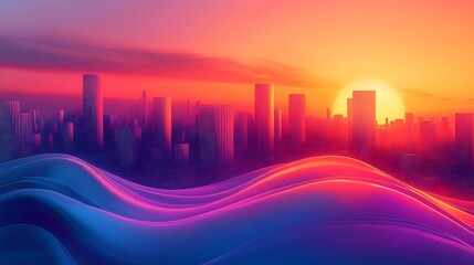 Aufkleber - Breathtaking futuristic cityscape with a vibrant sunset over a modern metropolis