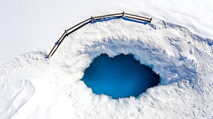 Wall Mural - Tranquil Waterhole Surrounded by Snowy Landscape with Wooden Fence