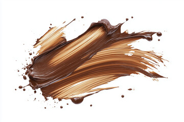 Dynamic brown paint strokes and splatters isolated on white