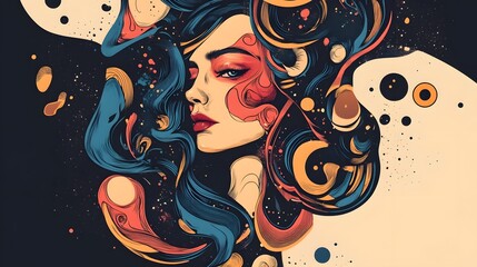 Poster - Celestial Enigma A Captivating Cosmic Portrait of the Feminine Mystique