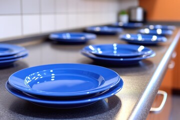 Wall Mural - A kitchen counter with blue plates and utensils