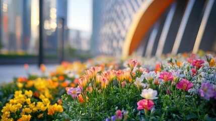 Wall Mural - Wildflowers growing in grass, natural scenery