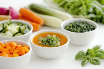 Wall Mural - A selection of colorful vegetables in bowls on a clean white surface