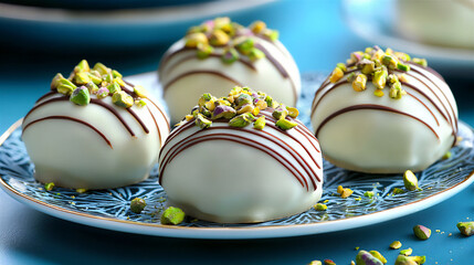 Poster -  elegant white chocolate and pistachio truffles