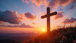 © Alex_Kalin - Wooden cross silhouette at sunrise on hilltop, peaceful reflection