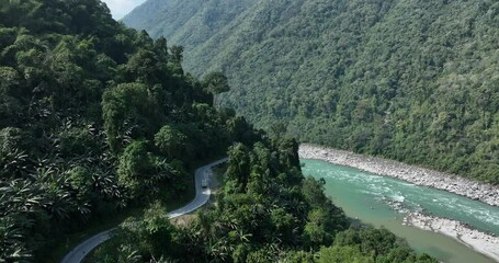 Sticker - Aerial footageof beautiful tropical forest mountain landscape in the Yalu Zangbu River valley area, Tibet,China