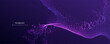 © SidorArt - Abstract purple particle banner background. Wave with flowing splash particles. Big data ai connect structure. Grid mesh futuristic style. Pattern point vector technology.