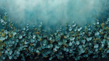 Wall Mural - Teal Eucalyptus Border, Smoky Background, Design Element