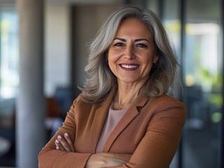 Sticker - Smiling businesswoman in suit standing confidently