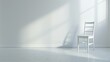 © Sakina - A solitary white dining chair resting on a pristine white floor.