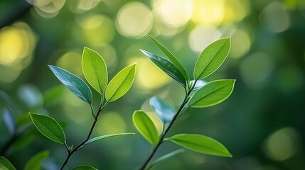 Canvas Print - Fresh green leaves sunlight bokeh background nature