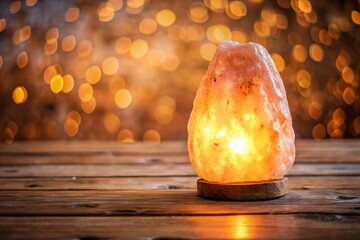 Wall Mural - Himalayan Salt Lamp Closeup: Minimalist Tabletop Photography - Warm Amber Glow