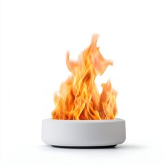 Wall Mural - Captivating Flames Dancing in a Modern White Bowl Against a Minimalist Background for Artistic Display