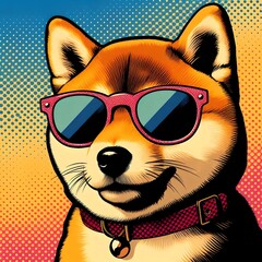 Wall Mural - 시바견, 팝아트, jpeg (Shiba Inu, pop art, jpeg)