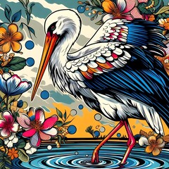 Wall Mural - 황새, 팝아트, jpeg (Stork, pop art, jpeg)