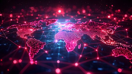 Poster - Glowing Global Business Map Depicting Dynamic Capital Flows and Interconnectivity