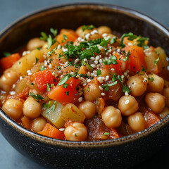 Wall Mural - Homemade Chickpea Stew with Colorful Vegetables and Fresh Herbs 