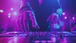 © Nikalaus - dj at the party on a vivid neon colored smoke background. Can be used to describe music technology, devices, music, music streaming, recording artists