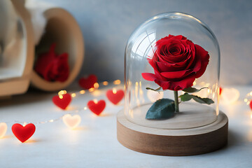 Wall Mural -  glass dome with red rose