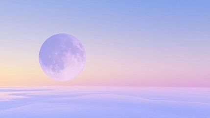 Sticker - Serene Moonrise Over Snowy Landscape at Dusk with Pastel Sky