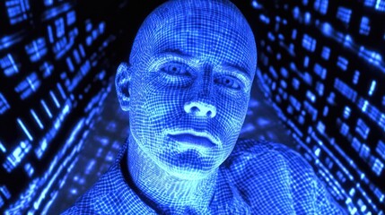 Digital Man, Data Streams, Futuristic Portrait, Cyberspace, AI