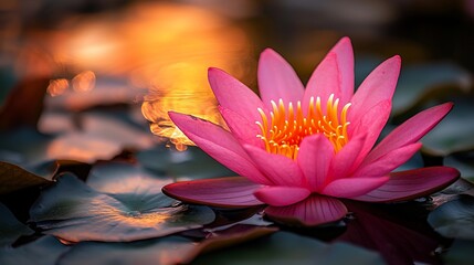 Canvas Print - Pink water lily sunset pond serenity nature calm